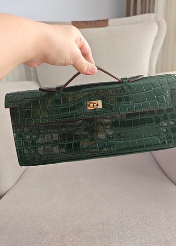 Koyu Yeşil Deri Tokalı Kadın Çanta - Görsel 6