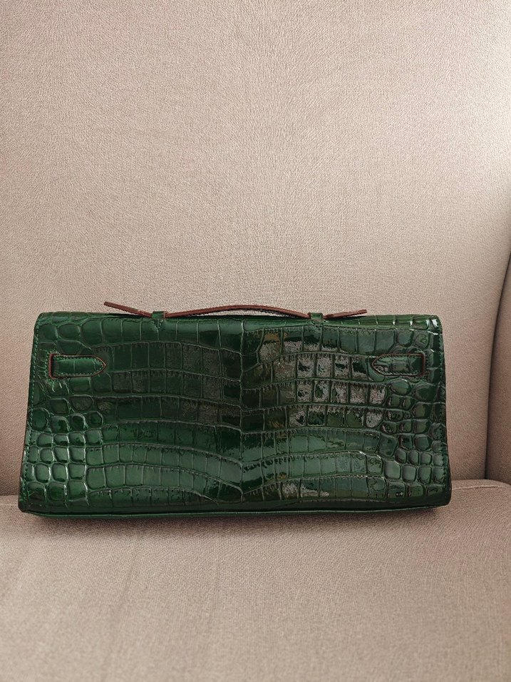 Koyu Yeşil Deri Tokalı Kadın Çanta - Görsel 2