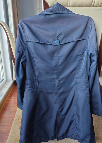 Mavi Düğmeli Midi Trençkot - Görsel 2