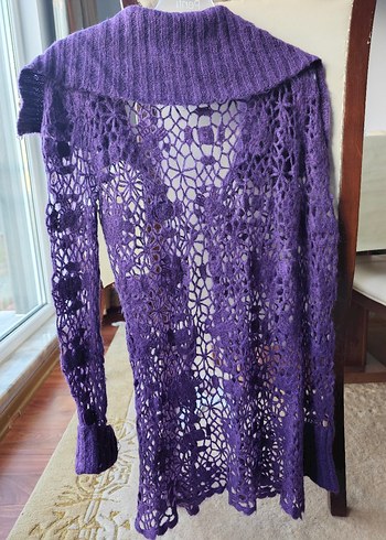 Mor Uzun Kollu Örgü Hamile Hırka - Görsel 2