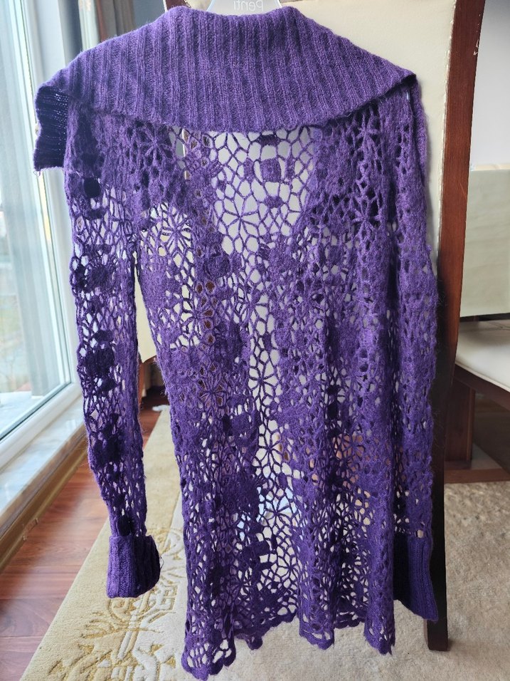 Mor Uzun Kollu Örgü Hamile Hırka - Görsel 2