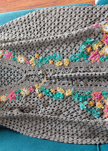 Nakışlı Bohem Gri Uzun Hırka - Görsel 5