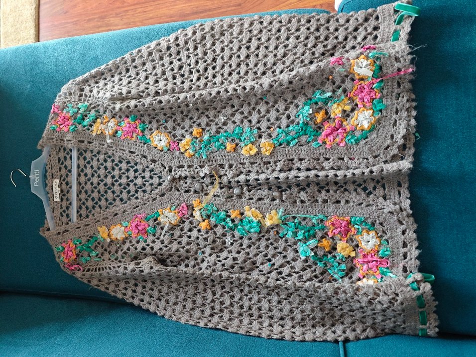 Nakışlı Bohem Gri Uzun Hırka - Görsel 5