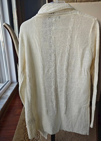 Beyaz Triko Uzun Kollu Kadın Hırka - Görsel 2