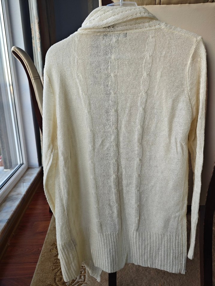 Beyaz Triko Uzun Kollu Kadın Hırka - Görsel 2