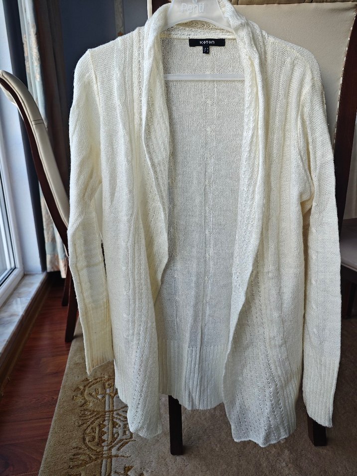 Beyaz Triko Uzun Kollu Kadın Hırka - Görsel 3