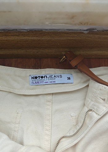 Bej Kemerli Bol Kesim Midi Kadın Pantolon - Görsel 2