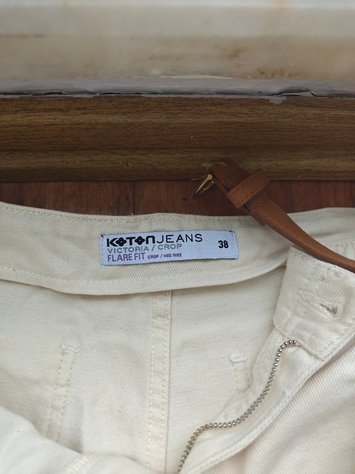 Bej Kemerli Bol Kesim Midi Kadın Pantolon - Görsel 2