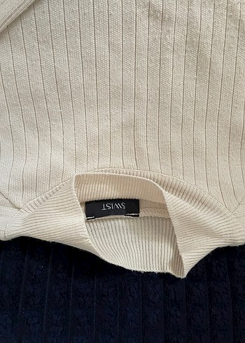 Kadın Beyaz Pamuklu Uzun Kollu Triko Kazak - Görsel 3