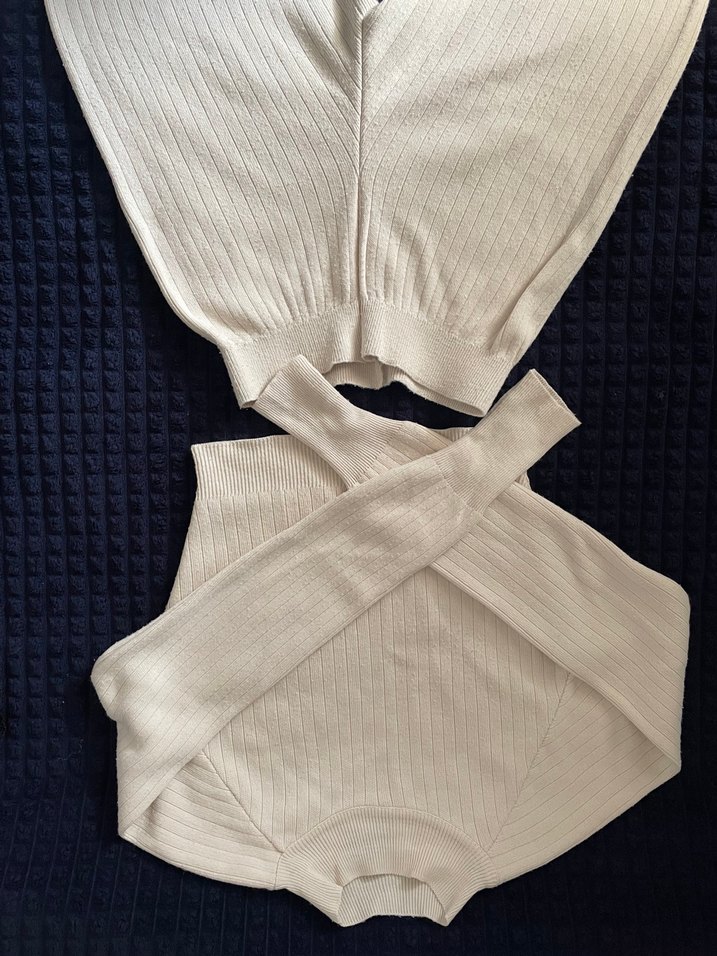 Kadın Beyaz Pamuklu Uzun Kollu Triko Kazak - Görsel 2