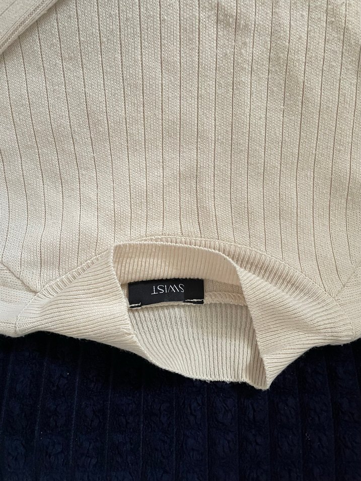 Kadın Beyaz Pamuklu Uzun Kollu Triko Kazak - Görsel 3