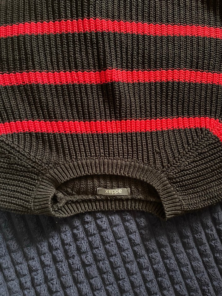 Kırmızı Çizgili Örgü Kadın Kazak - Görsel 2