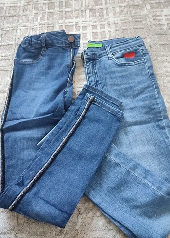 9 Yaş Beden mavi Renk Günlük Mavi kız çocuk Denim Pantolon 2li
