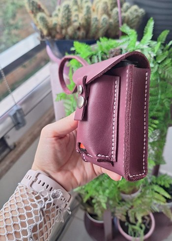 Bordo Deri Kadın sigaralık - Görsel 2