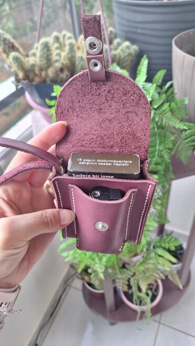 Bordo Deri Kadın sigaralık - Görsel 3