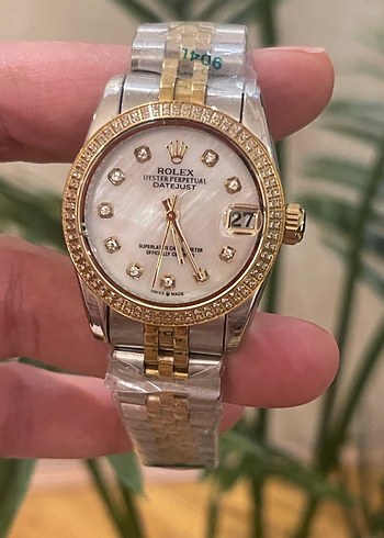 Altın Renkli Beze Detaylı Kadın Rolex Saat - Görsel 2