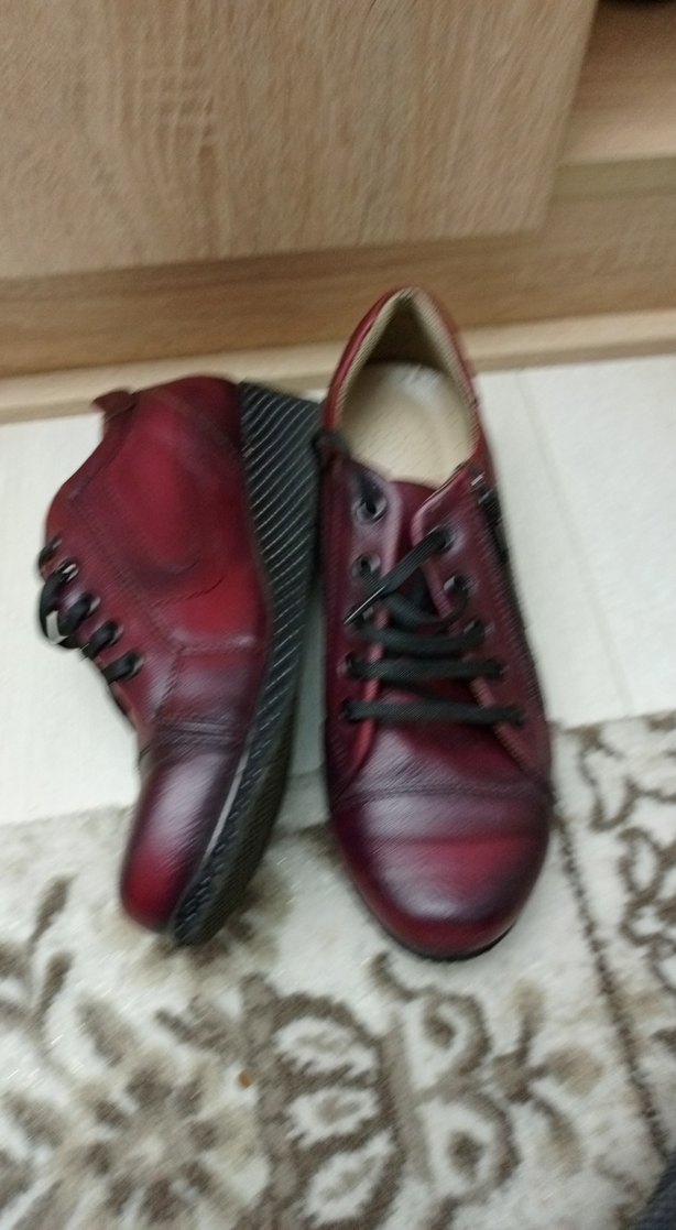 Bordo Deri Kadın Günlük Dolgu Topuk Ayakkabı - Görsel 3