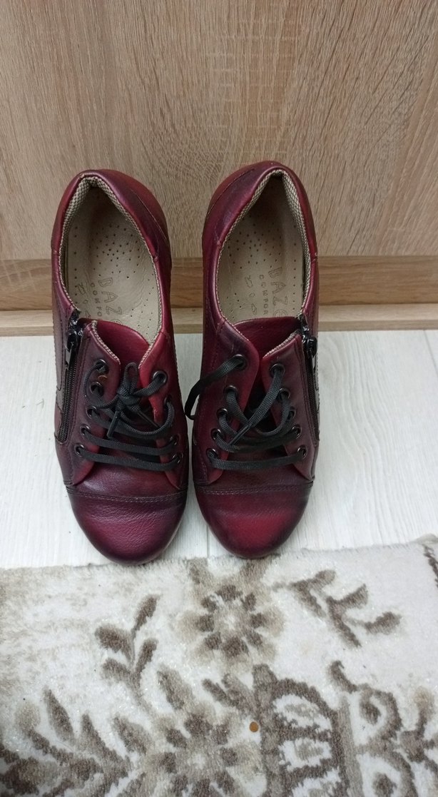 Bordo Deri Kadın Günlük Dolgu Topuk Ayakkabı - Görsel 5