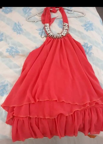 Kız Kırmızı Fırfırlı Askılı Elbise - Görsel 2