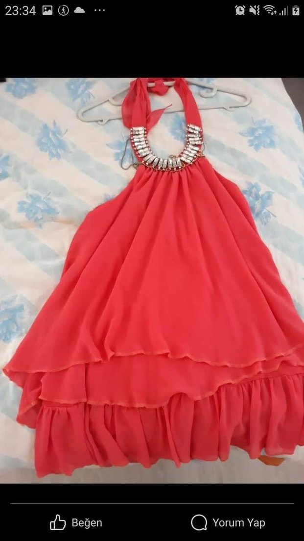 Kız Kırmızı Fırfırlı Askılı Elbise - Görsel 2