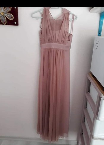Abiye Pembe Uzun Drapeli Abiye Elbise