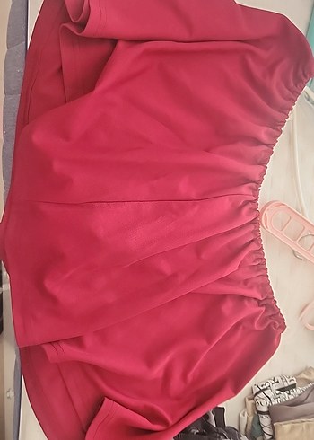 Kırmızı Dökümlü beli kalin Midi Etek - Görsel 2