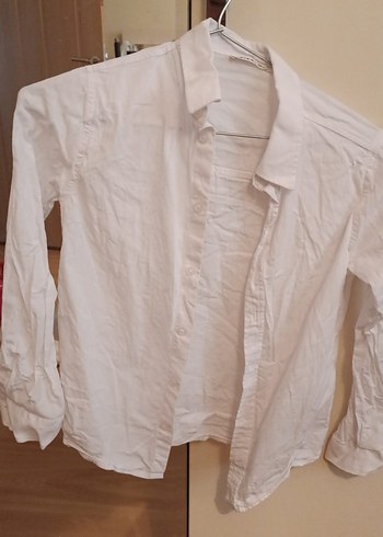 Beyaz Keten Düğmeli Uzun Kollu Gömlek - Görsel 3