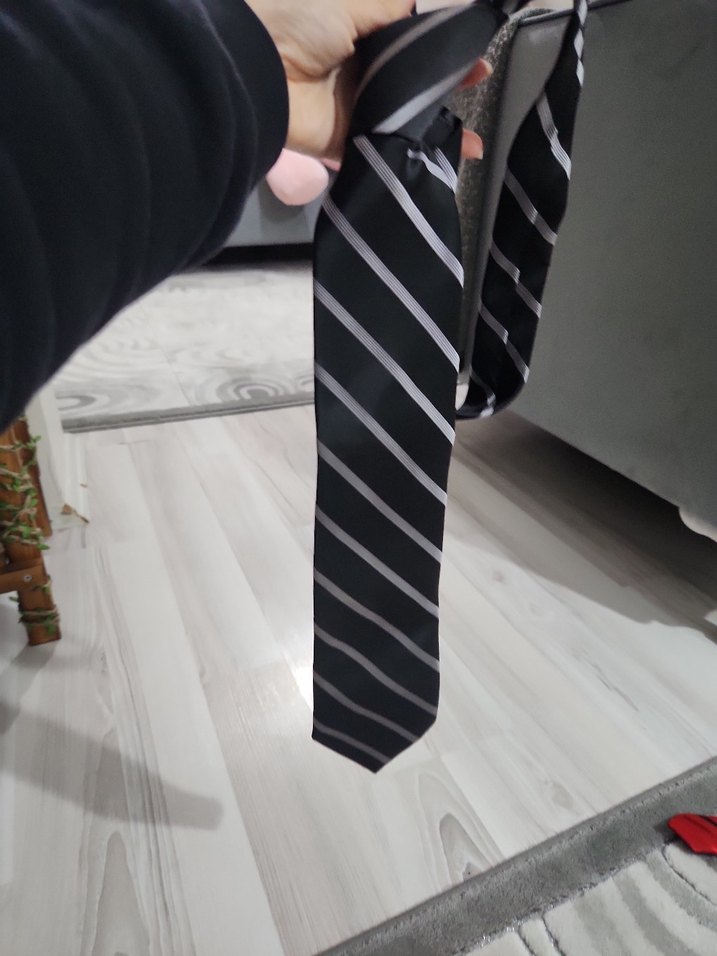 Gri Çizgili Erkek Kravat - Görsel 2