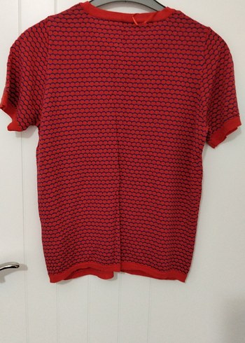 Kısa Kollu Kırmızı Triko Kadın Tişört - Görsel 2