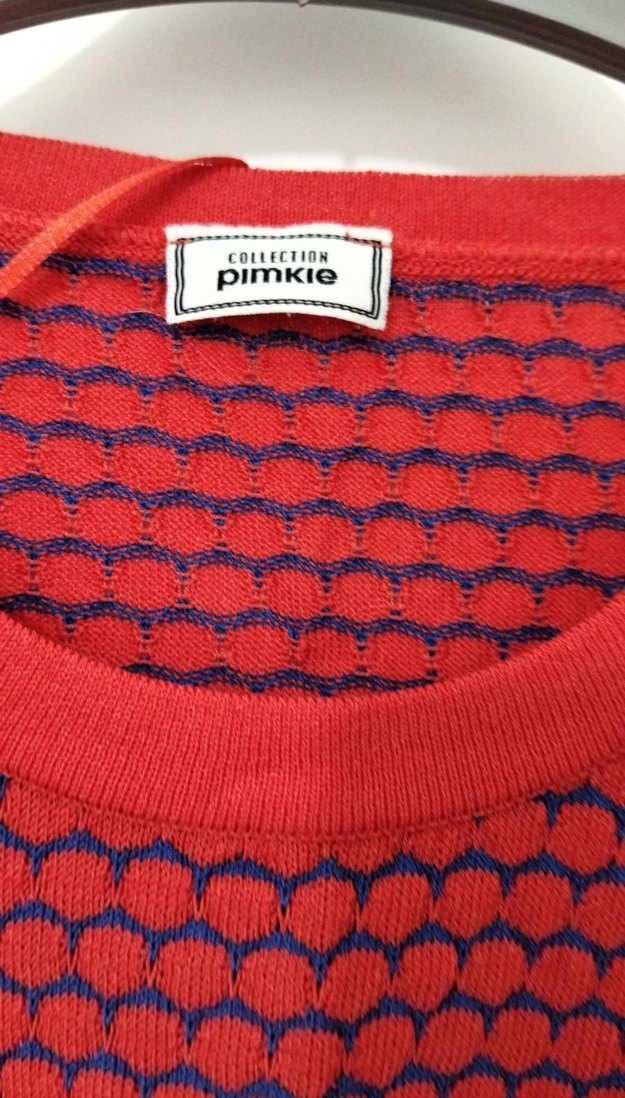 Kısa Kollu Kırmızı Triko Kadın Tişört - Görsel 3