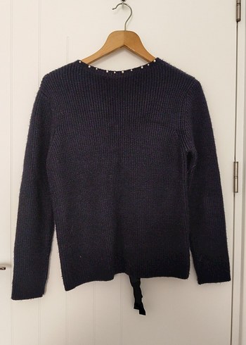 Kadın Lacivert Örme V Yaka Kazak - Görsel 2