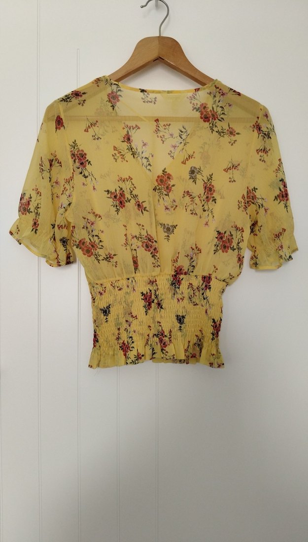 Sarı V Yaka Düğmeli Bohem Bluz - Görsel 3