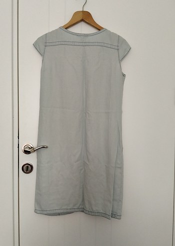 Gri Denim Midi Düğmeli Kolsuz Elbise - Görsel 3