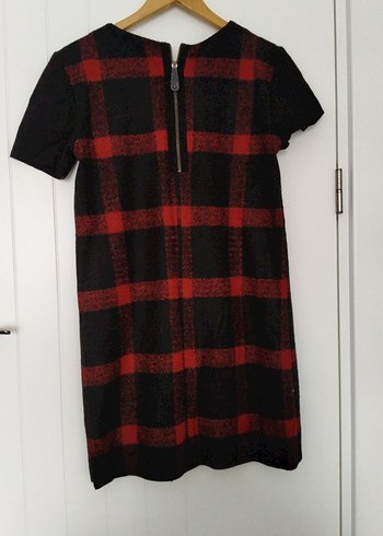 Kırmızı Siyah Ekose Kısa Kollu Midi Elbise - Görsel 2