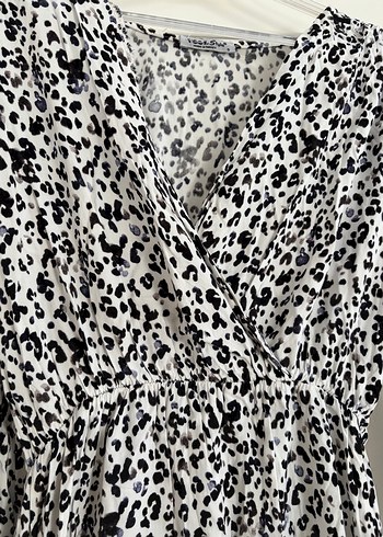 s Beden beyaz Renk Gri Beyaz Zebra Desenli Mini Elbise