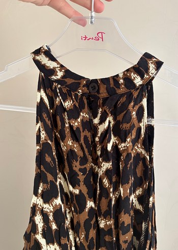 s Beden Leopar Desenli halter yaka elbise