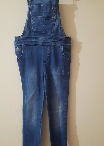 Kızlar için Mavi Denim Askılı Tulum