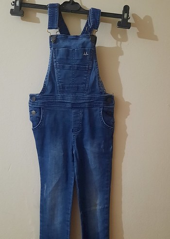 5 Yaş Beden Kızlar için Mavi Denim Askılı Tulum