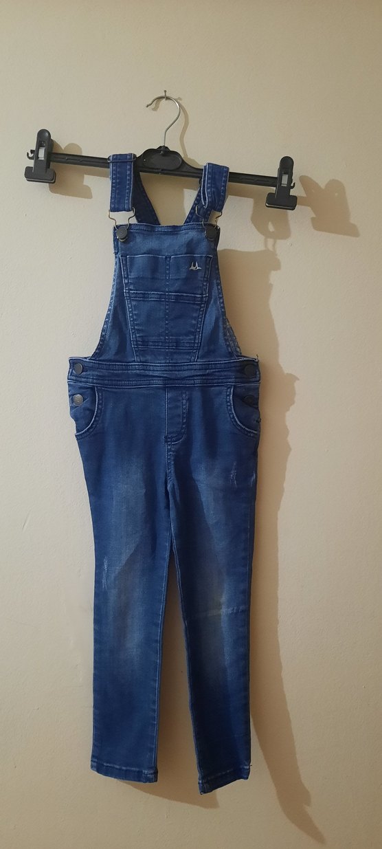 Kızlar için Mavi Denim Askılı Tulum - Görsel 4