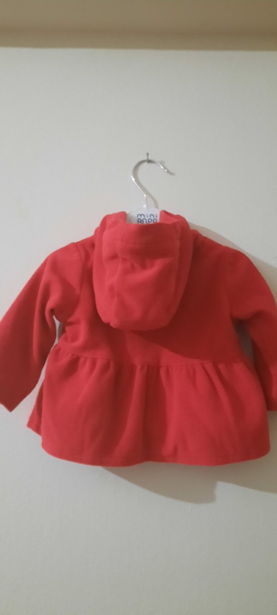 Kız Çocuk Kırmızı Düğmeli Midi Kaban - Görsel 4