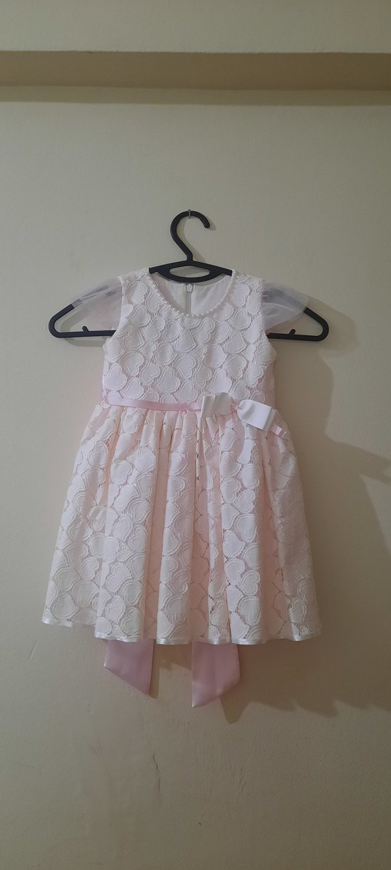 Kız Çocuk Dantelli Pudra Elbise - Görsel 2