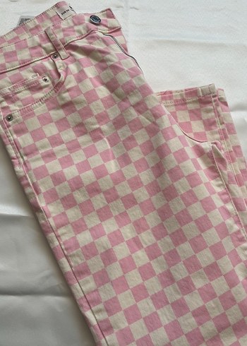 40 Beden pembe Renk Pembe Kareli jean