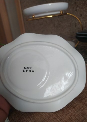 Vintage beyaz tabak ve pastel mavi kuş figürü - Görsel 7