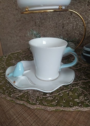 Vintage beyaz tabak ve pastel mavi kuş figürü - Görsel 2