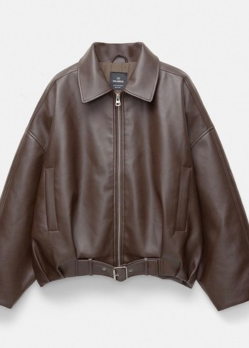 Kahverengi Kemerli Deri Kadın Ceket - Görsel 3