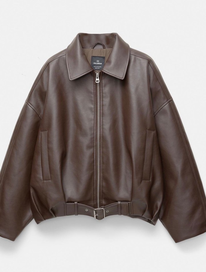 Kahverengi Kemerli Deri Kadın Ceket - Görsel 3