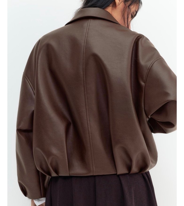 Kahverengi Kemerli Deri Kadın Ceket - Görsel 2