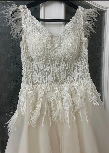 V Yaka Bohem Uzun Beyaz A Kesim Gelinlik - Görsel 4