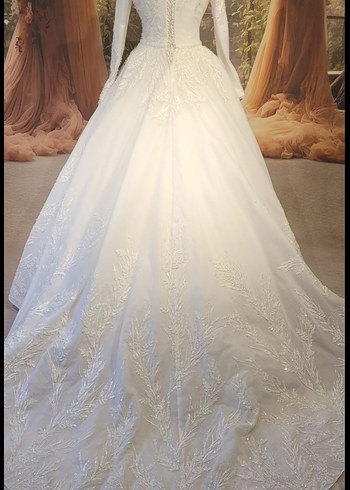 Boncuk İşlemeli Beyaz Uzun Kollu Nişan Elbisesi - Görsel 11