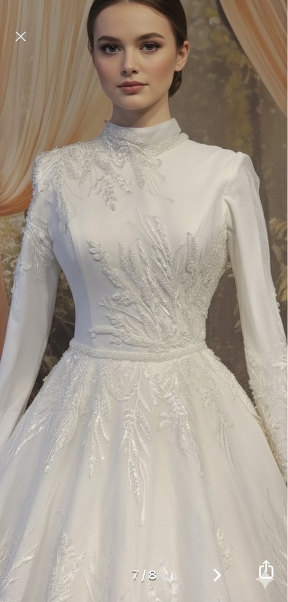 Boncuk İşlemeli Beyaz Uzun Kollu Nişan Elbisesi - Görsel 5